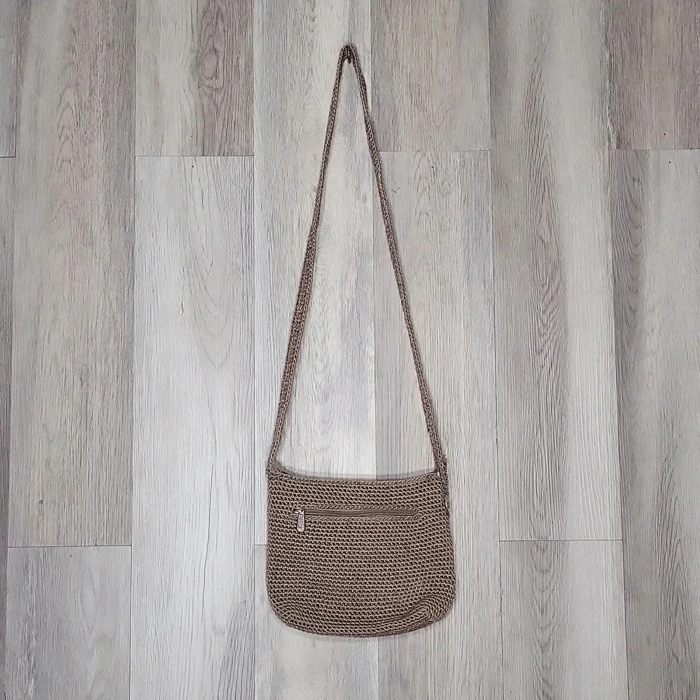 The Sak Taupe Handmade Crocheted Knit Woven Boho Shoulder Bag‎